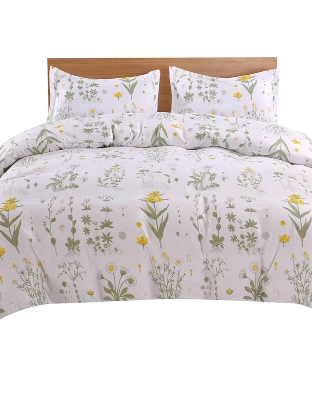 Floral Meadow Printed Comforter Set in White and Yellow Queen size